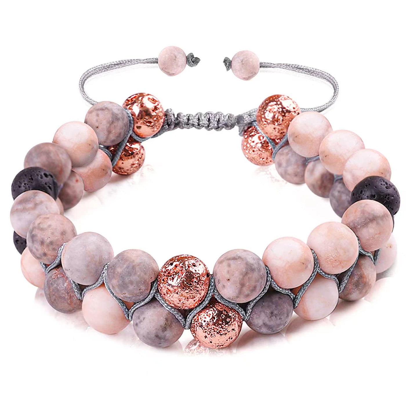 Olivenorma 2 Layers Lava Stone Pink Zebra Jasper Braided Bracelet