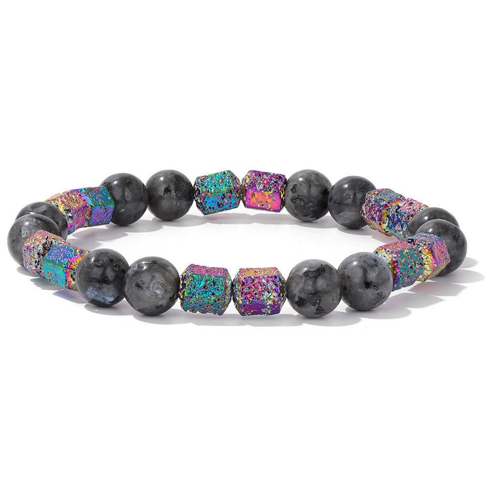 Olivenorma Glitter Geometric Lava Stone Beaded Bracelet