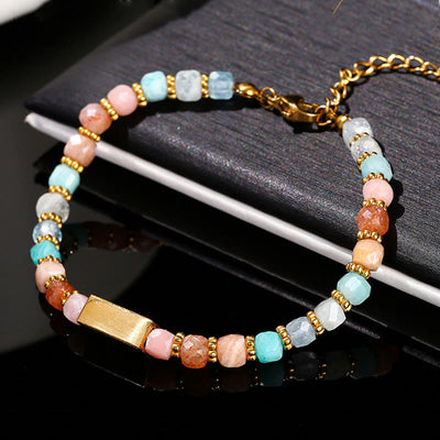 Olivenorma Cube Cut Natural Gemstone Beaded Bracelet