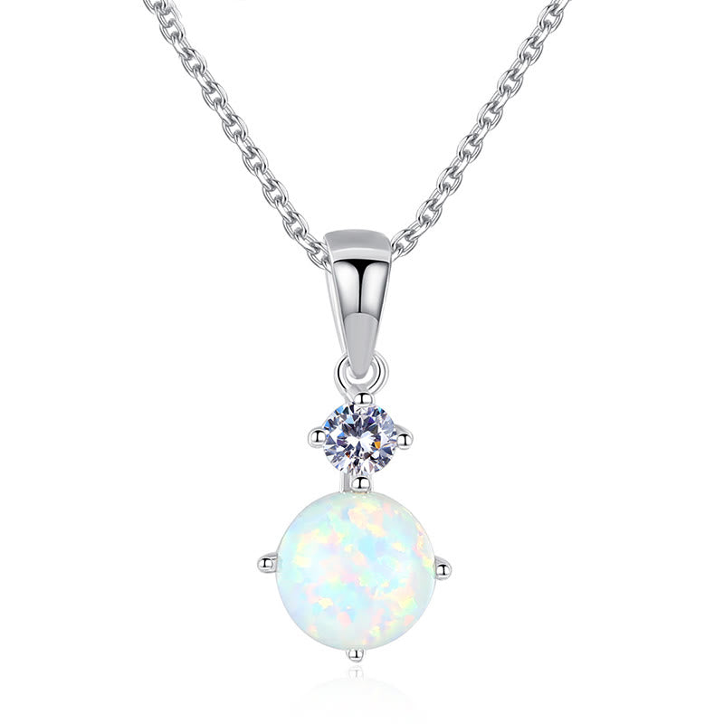 Olivenorma 925 Sterling Silver Round Opal Charm Necklace