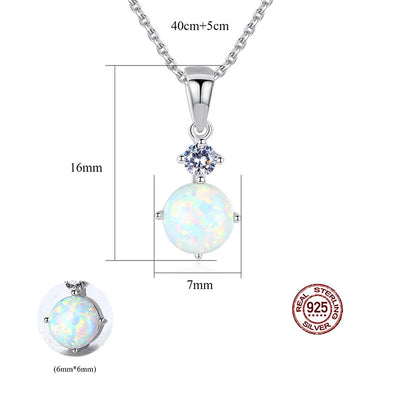 Olivenorma 925 Sterling Silver Round Opal Charm Necklace