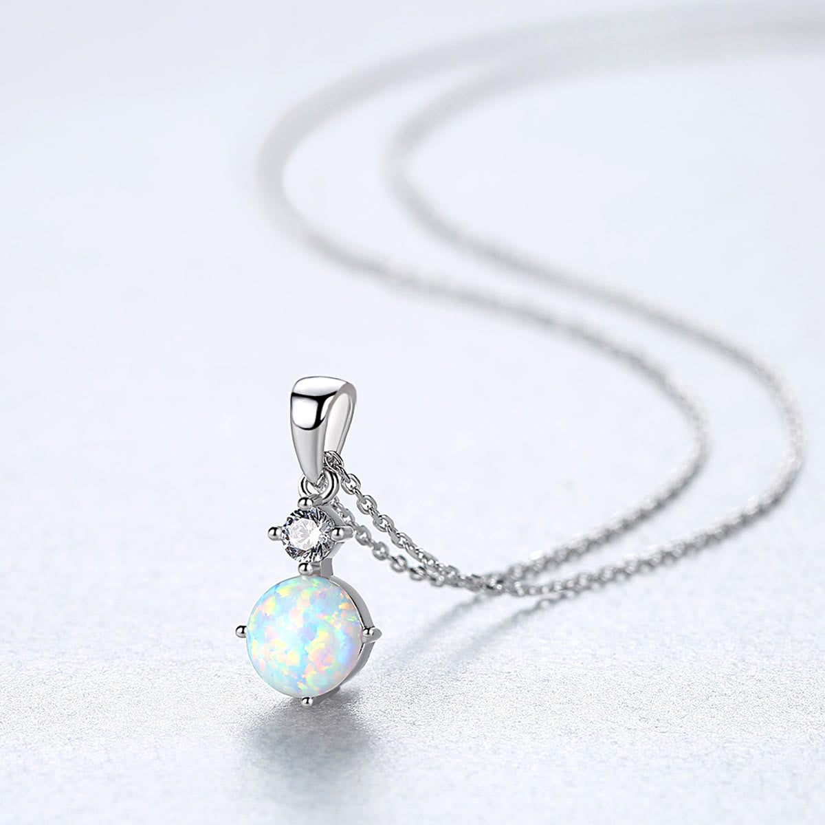 Olivenorma 925 Sterling Silver Round Opal Charm Necklace