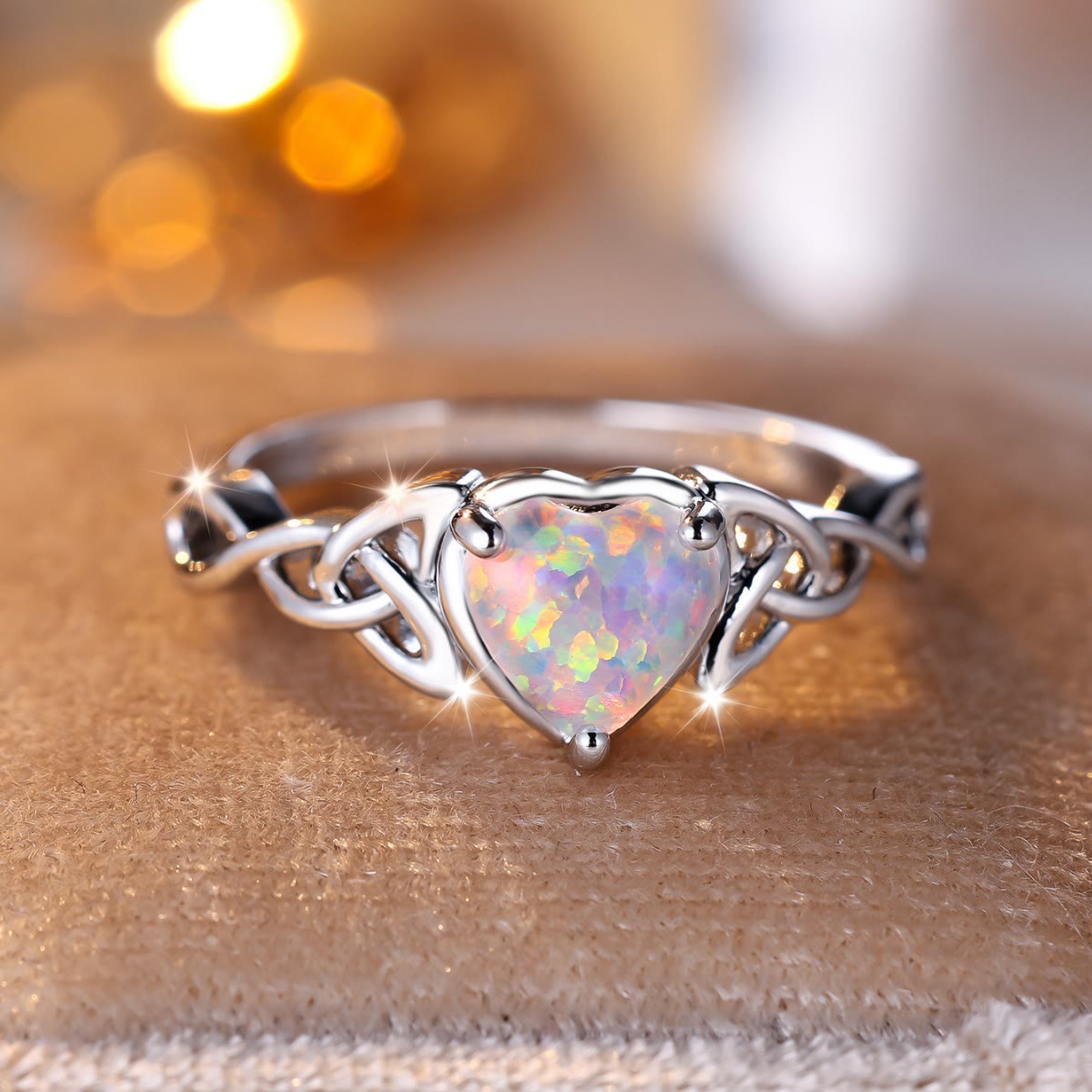 Olivenorma "Eternity Unlimited" Opal Heart Engagement Wedding Ring