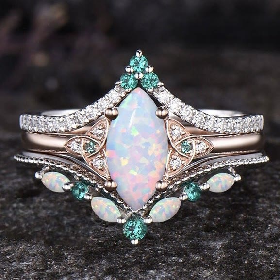 Olivenorma Eternal Glow Opal Promise Ring Set