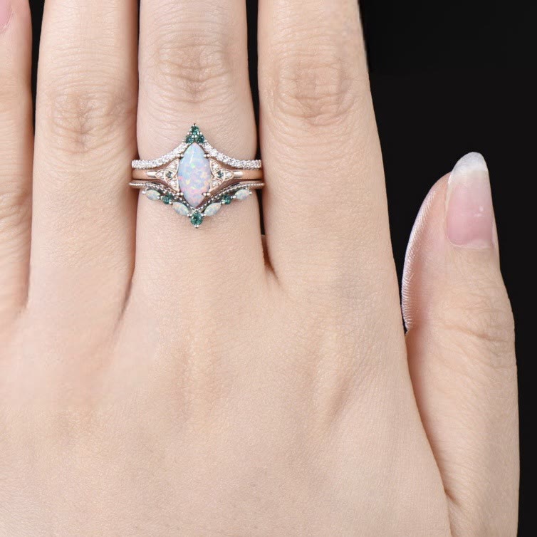 Olivenorma Eternal Glow Opal Promise Ring Set
