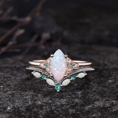 Olivenorma Eternal Glow Opal Promise Ring Set