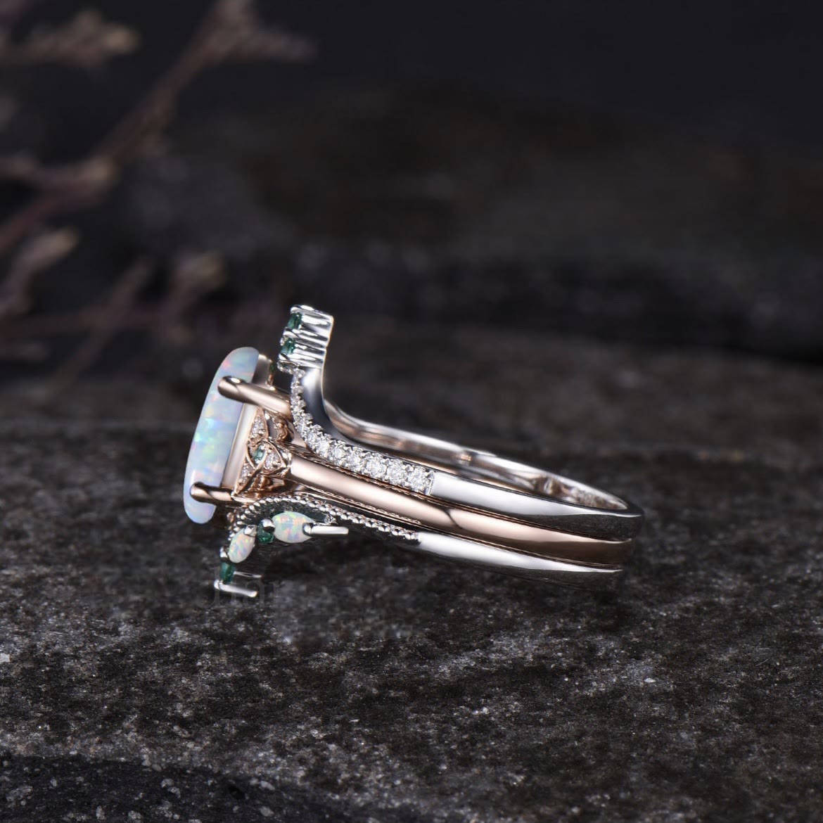 Olivenorma Eternal Glow Opal Promise Ring Set