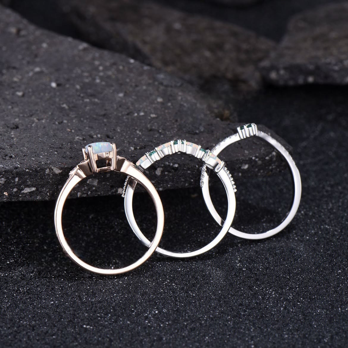 Olivenorma Eternal Glow Opal Promise Ring Set