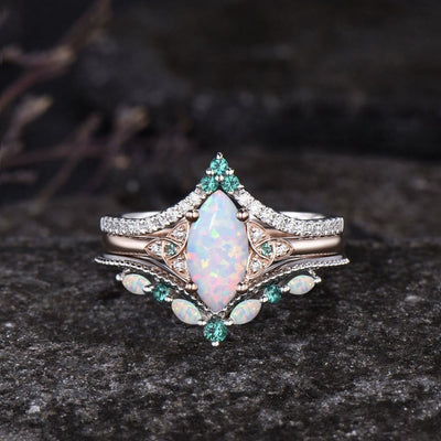 Olivenorma Eternal Glow Opal Promise Ring Set