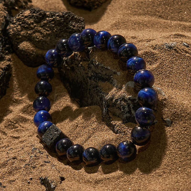 Olivenorma Blue Tiger Eye Lava Stone Beaded Bracelet