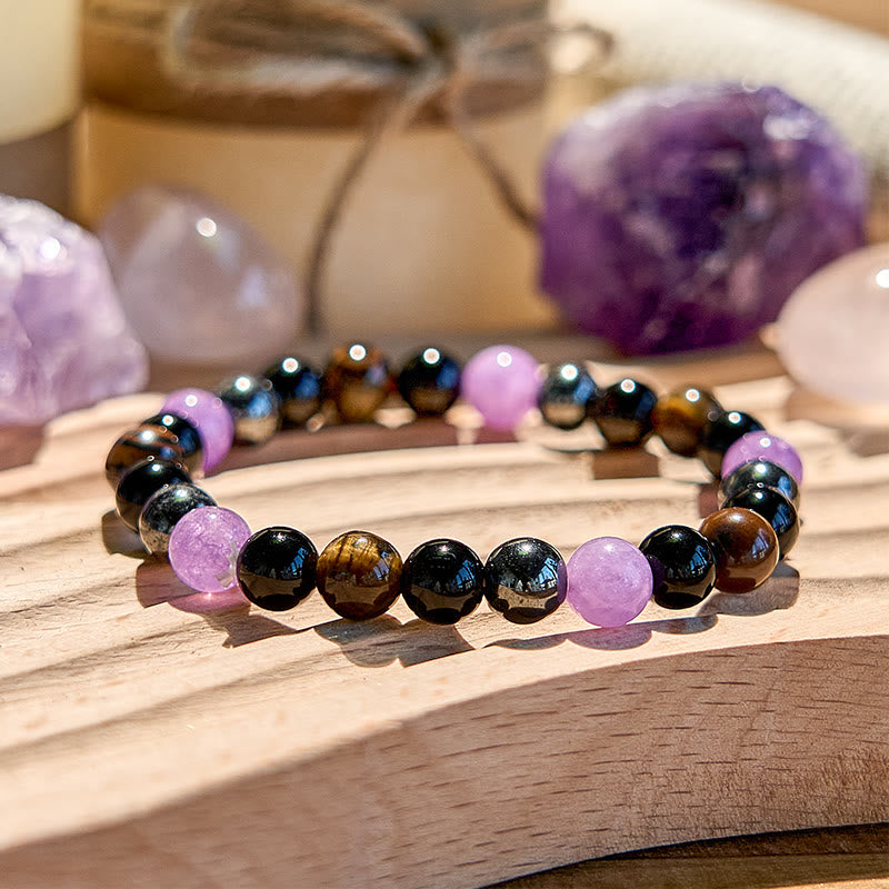 Olivenorma Amethyst Obsidian Tiger Eye Hematite Beaded Bracelet