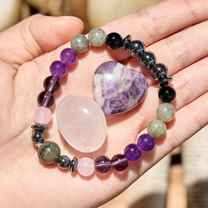 Olivenorma Labradorite Amethyst Rose Quartz Hematite Beaded Bracelet