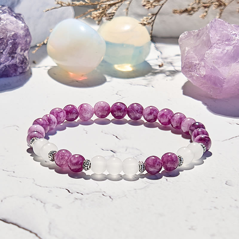 Olivenorma Natural Lepidolite Clear Crystal Beaded Bracelet