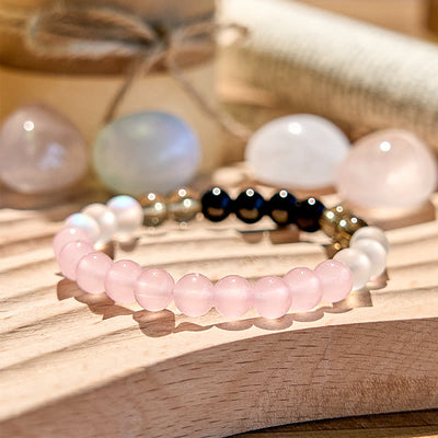 Olivenorma Moonstone Obsidian Rose Quartz Beaded Bracelet