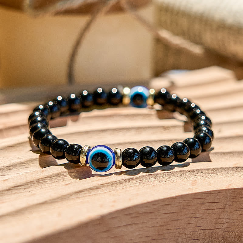 Olivenorma Natural Black Onyx Evil Eye Beaded Bracelet