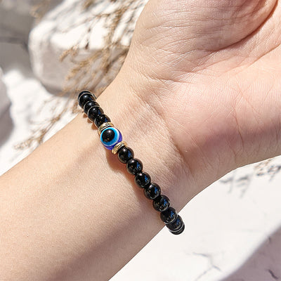 Olivenorma Natural Black Onyx Evil Eye Beaded Bracelet