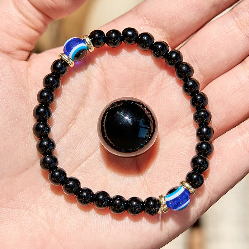 Olivenorma Natural Black Onyx Evil Eye Beaded Bracelet