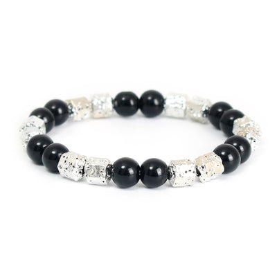 Olivenorma Electroplated Hematite Lava Stone Black Onyx Beaded Bracelet