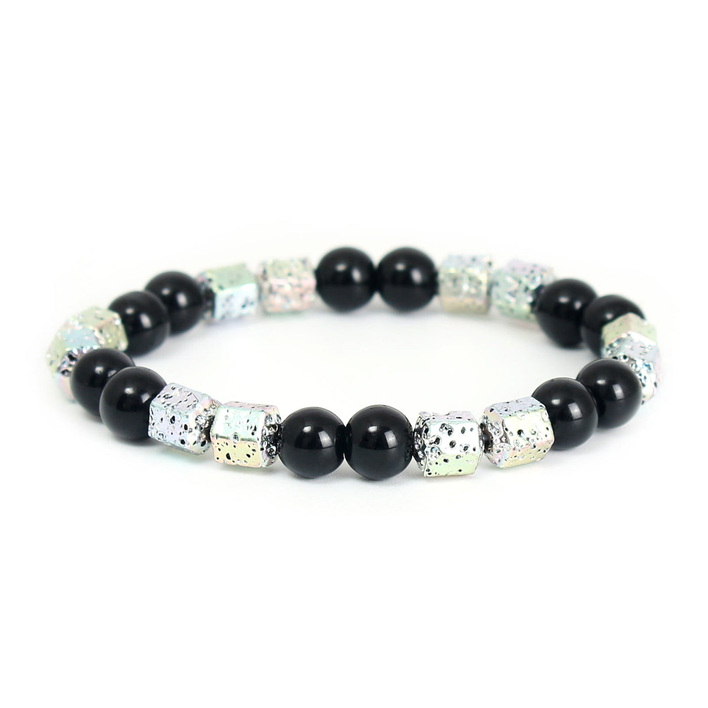 Olivenorma Electroplated Hematite Lava Stone Black Onyx Beaded Bracelet