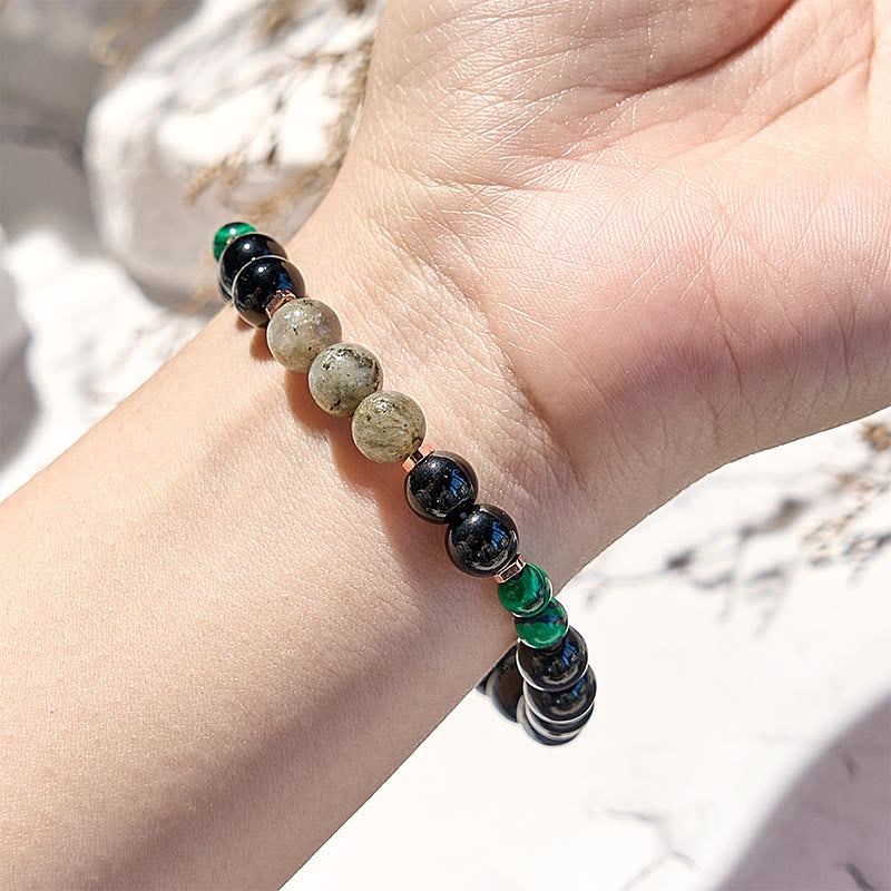 Olivenorma Black Onyx Hematite Labradorite Malachite Beaded Bracelet