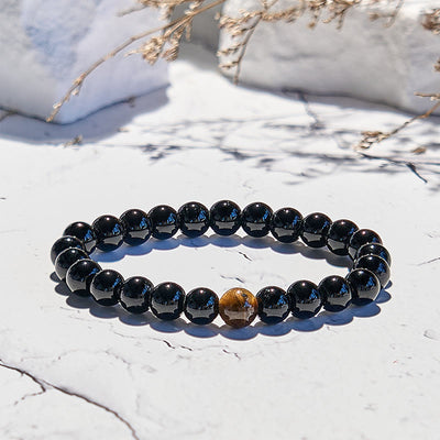 Olivenorma Natural Obsidian Tiger Eye Beaded Bracelet