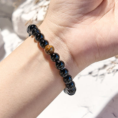 Olivenorma Natural Obsidian Tiger Eye Beaded Bracelet