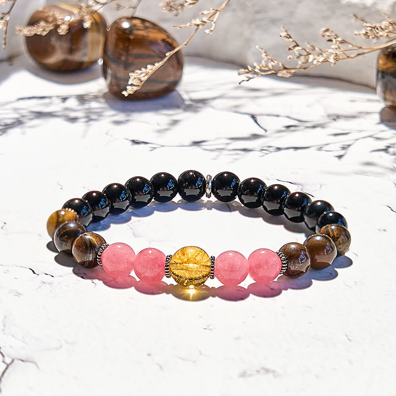 Olivenorma Obsidian Tiger Eye Rhodonite Beaded Bracelet