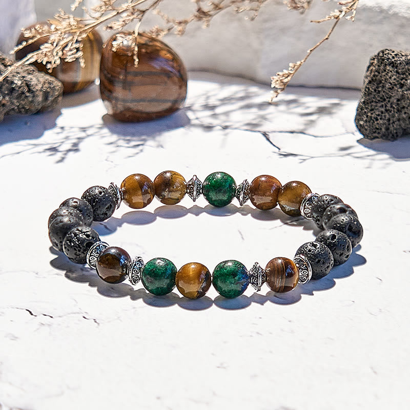 Olivenorma Lava Stone Tiger Eye African Turquoise Beaded Bracelet