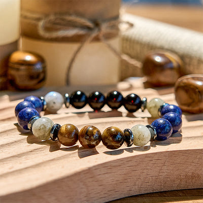 Olivenorma Lapis Lazuli Obsidian Tiger Eye Beaded Bracelet