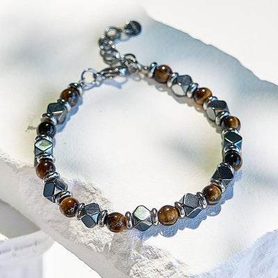 Olivenorma Diamond Hematite Tiger Eye Beaded Bracelet