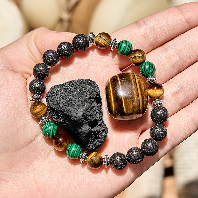 Olivenorma Lava Stone Malachite Tiger Eye Beaded Bracelet