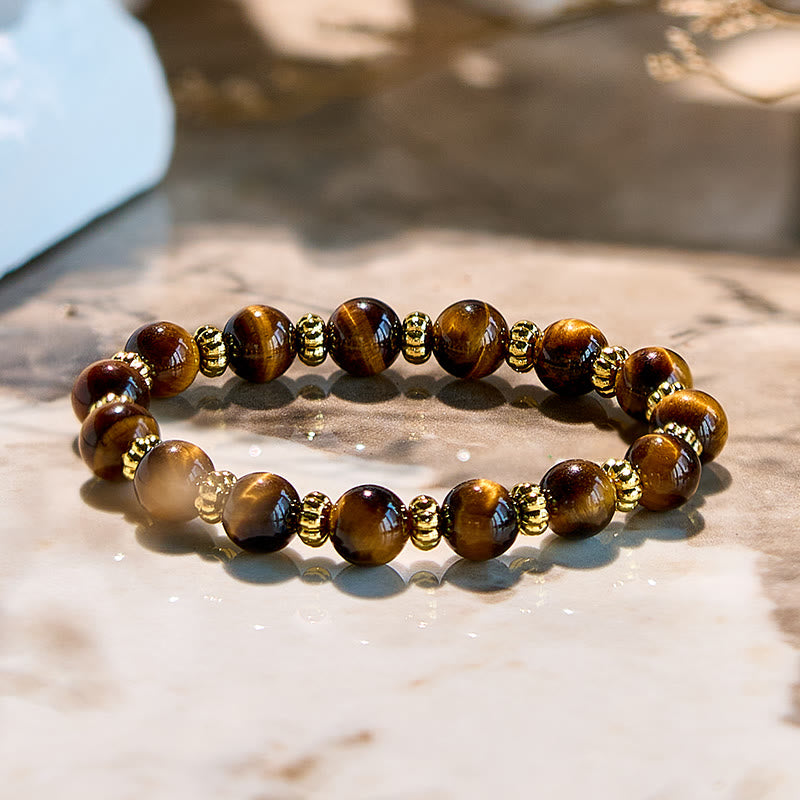 Olivenorma Natural Tiger Eye Gold Metal Beaded Bracelet