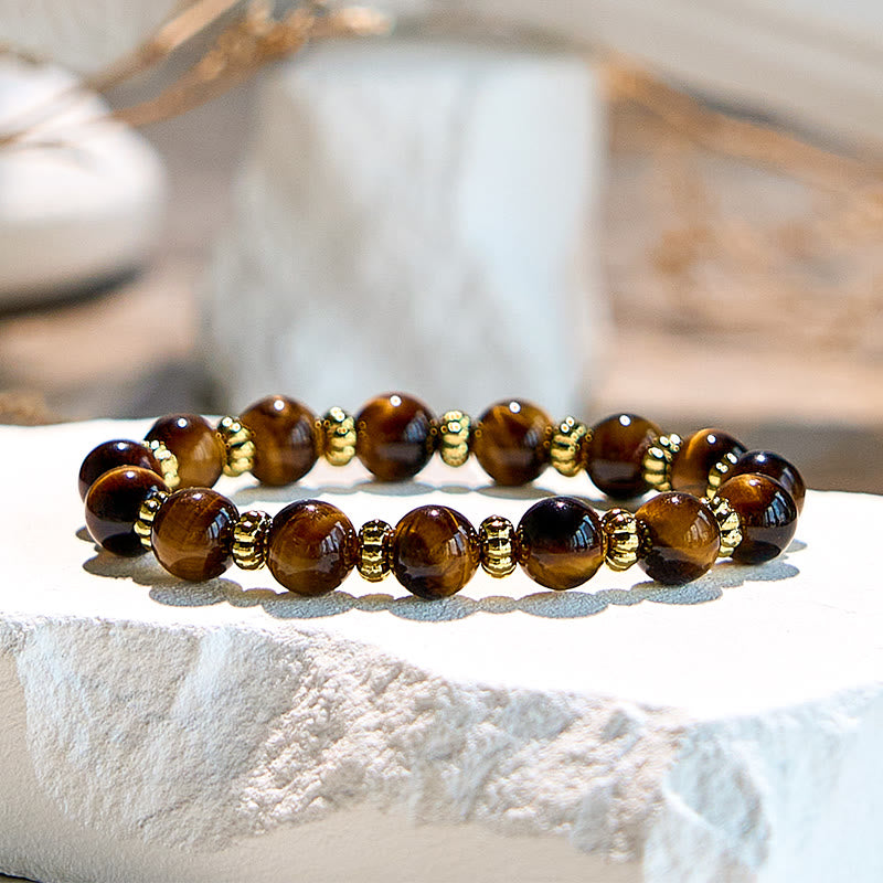 Olivenorma Natural Tiger Eye Gold Metal Beaded Bracelet