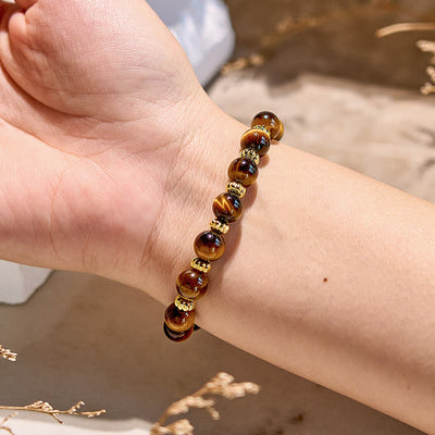 Olivenorma Natural Tiger Eye Gold Metal Beaded Bracelet