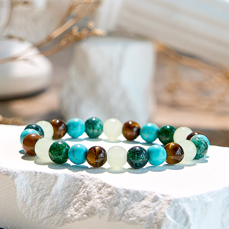 Olivenorma Tiger Eye African Turquoise Peridot Beaded Bracelet