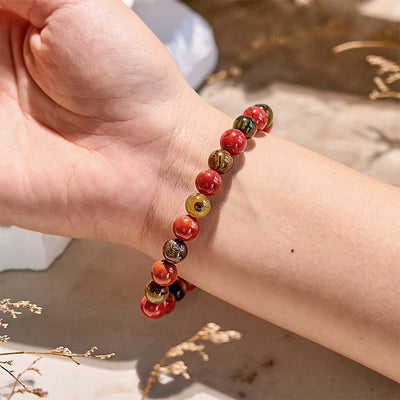 Olivenorma Natural Red Jasper Tiger Eye Beaded Bracelet