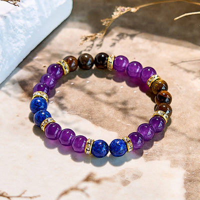 Olivenorma Amethyst Tiger Eye Lapis Lazuli Beaded Bracelet