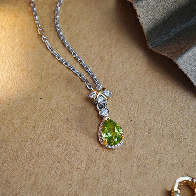 Olivenorma Natural Peridot Sterling Silver Necklace Ring