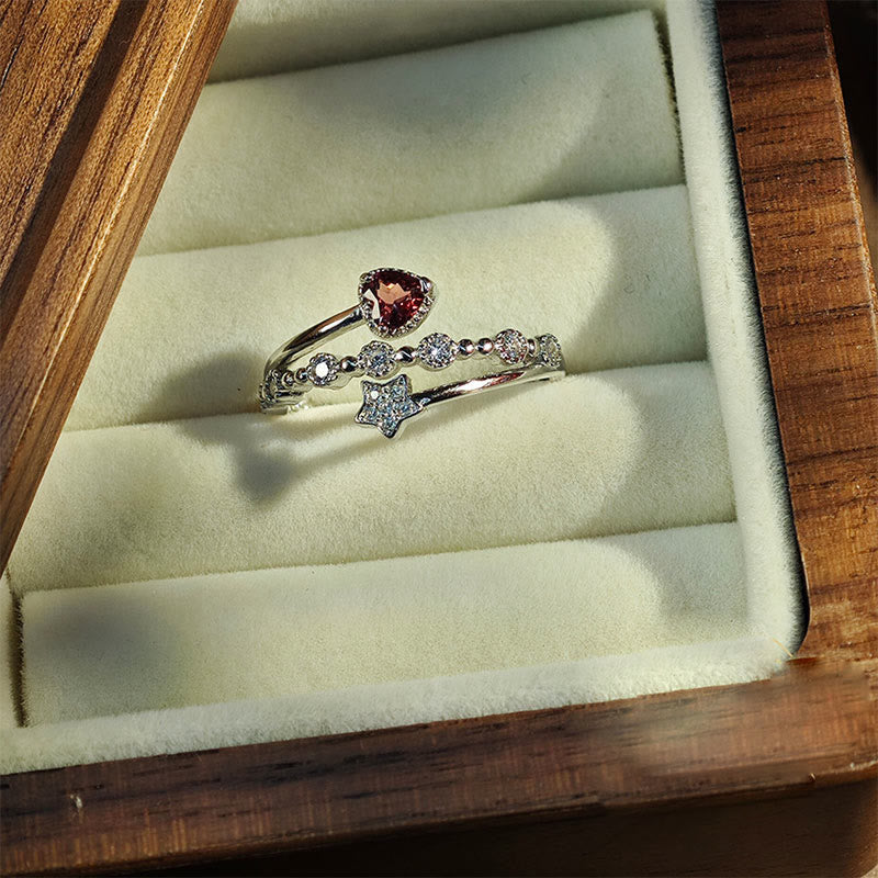 Olivenorma Natural Garnet Heart Star Ring