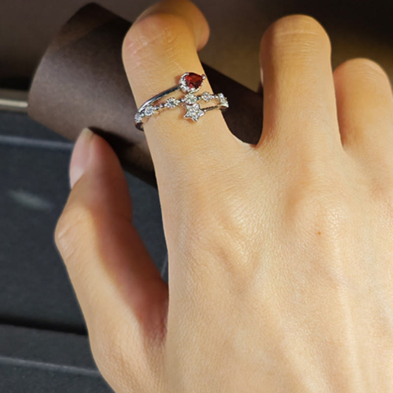 Olivenorma Natural Garnet Heart Star Ring