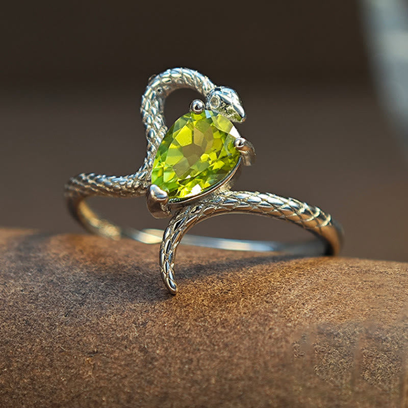 Olivenorma Natural Peridot Silver Snake Ring