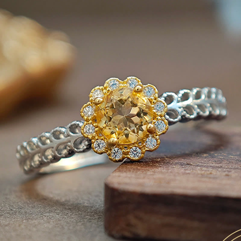 Olivenorma Natural Citrine Sunflower Ring