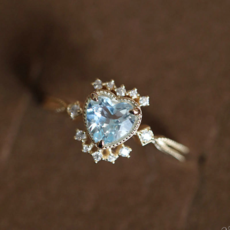 Olivenorma Natural Blue Topaz White Zircon Ring