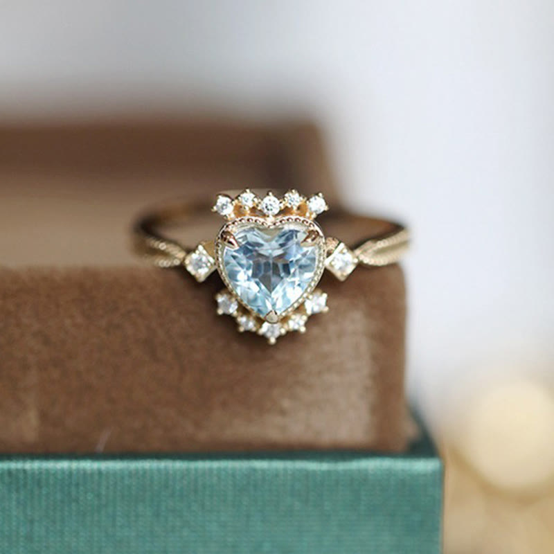 Olivenorma Natural Blue Topaz White Zircon Ring