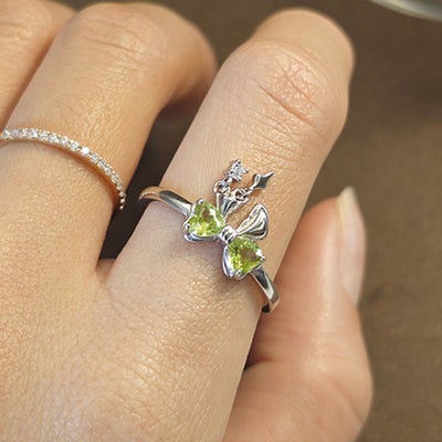 Olivenorma Natural Peridot Bow Sterling Silver Ring