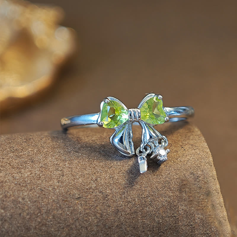 Olivenorma Natural Peridot Bow Sterling Silver Ring