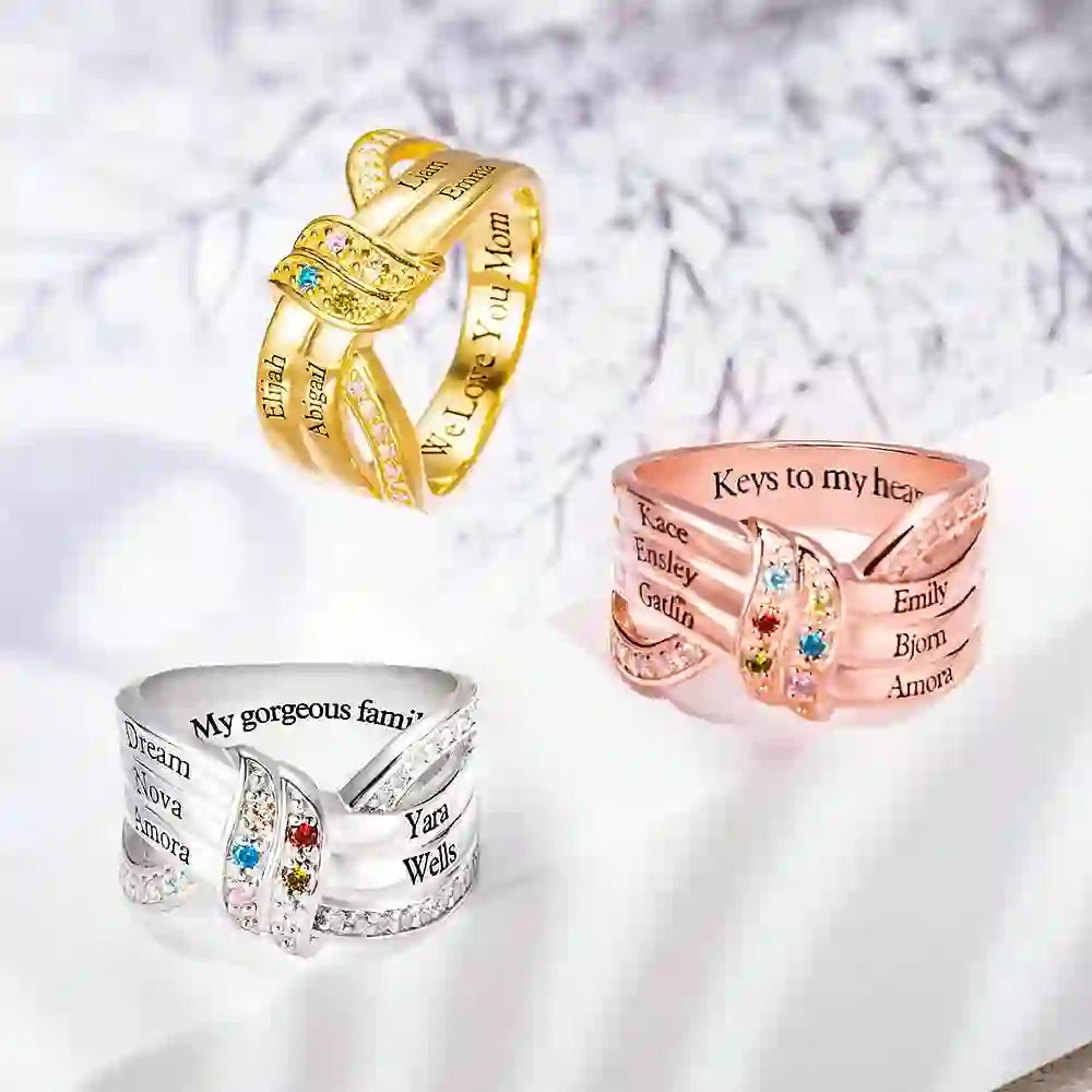 Olivenorma Birthstones Personalized Engraved Names Ribbon Knot Ring