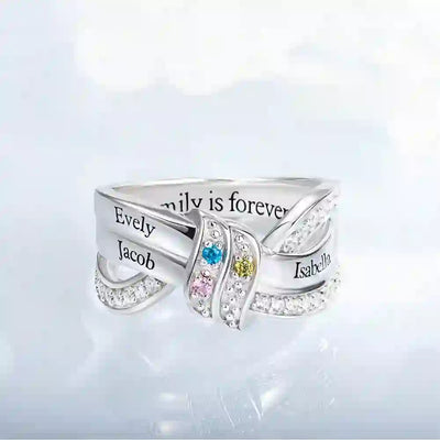 Olivenorma Birthstones Personalized Engraved Names Ribbon Knot Ring