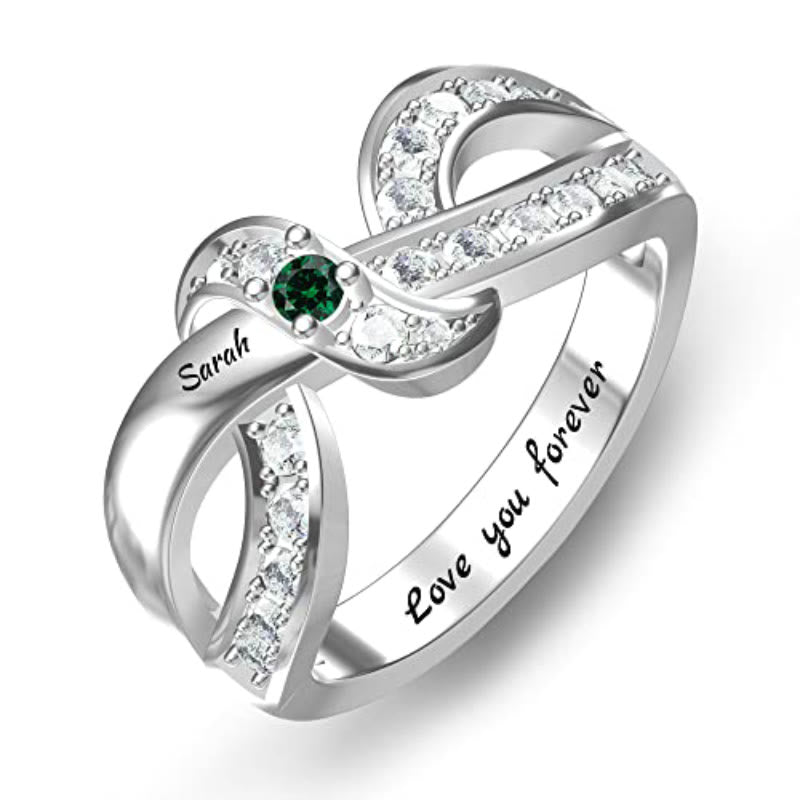 Olivenorma Birthstones Personalized Engraved Names Ribbon Knot Ring