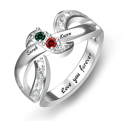 Olivenorma Birthstones Personalized Engraved Names Ribbon Knot Ring